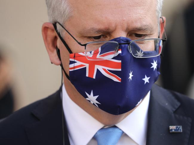 Australian Prime Minister Scott Morrison holds a Joint Media Conference with HE Mr Emmanuel Macron, President of the French Republic and then is a guest at a working dinner at the Presidential Palace in France on Tuesday, June 15, 2021. Picture: Adam Taylor/PMO