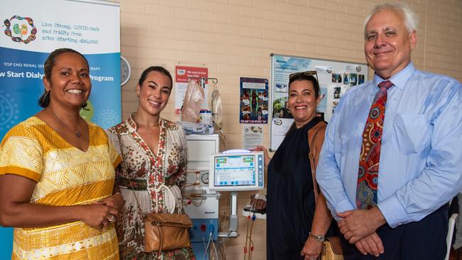 Health Minister Selena Uibo with Alexandra Pappas, Renee Pappas, and George Kalimnios as they donate $40,000 towards kidney treatments. Picture: Pema Tamang Pakhrin