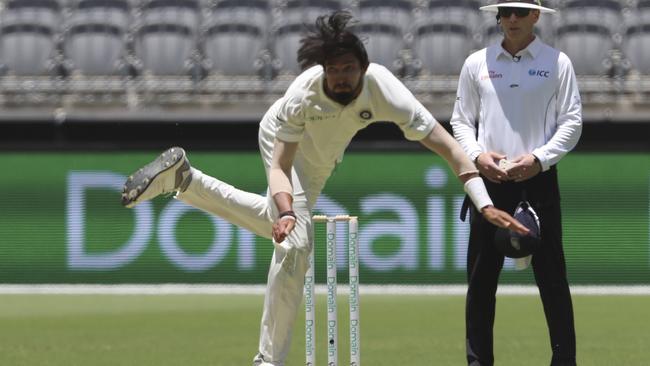 India's Ishant Sharma bowls during the second cricket test against Australia. Picture: AP