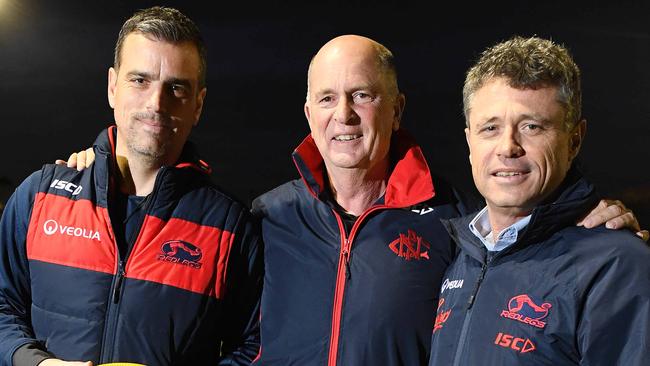 Norwood coach Jarrod Cotton and ceo James Fantasia with Phil Smyth (centre) at the Parade. Picture: Tom Huntley