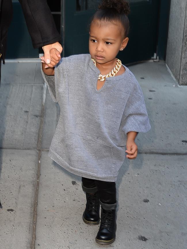 North rocks her daddy’s style in New York City. Picture: Splash