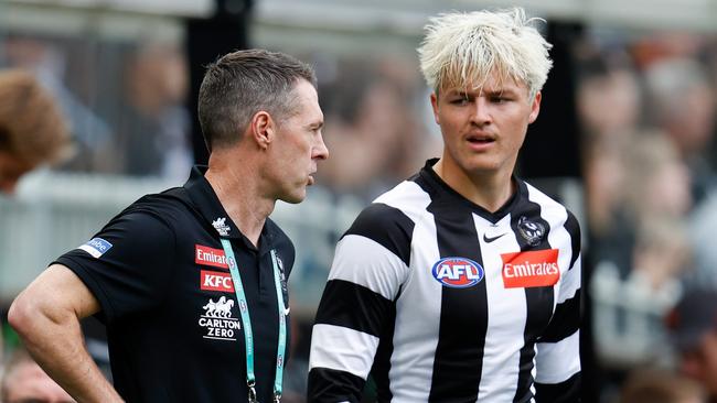 Craig McRae and Jack Ginnivan in 2022. (Photo by Michael Willson/AFL Photos via Getty Images)