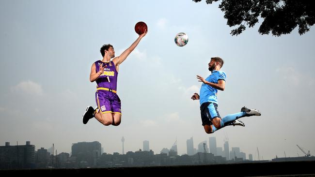 Jordan Hunter of the Kings and Sydney FC’s Michael Zullo. Picture: Phil Hillyard