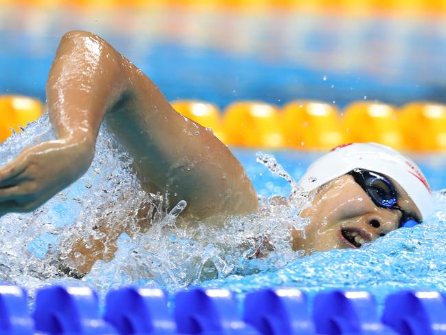 RIO DE JANEIRO, BRAZIL - AUGUST 10: Yanhan Ai of China competes in the Women's 4 x 200m Freestyle Relay Final on Day 5 of the Rio 2016 Olympic Games at the Olympic Aquatics Stadium on August 10, 2016 in Rio de Janeiro, Brazil. (Photo by Tom Pennington/Getty Images)