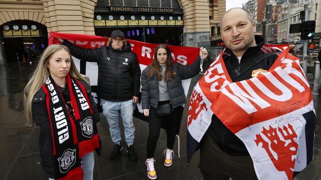 Adam, Alyssa, Keira, and Dean are disappointed Ronaldo isn’t coming to Melbourne. Picture: Alex Coppel.