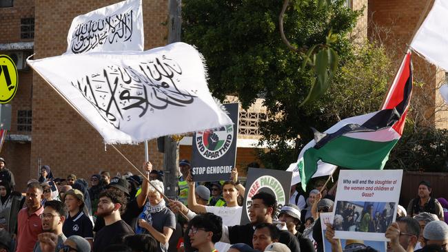 DAILY TELEGRAPH OCTOBER 7, 2024. People gather for the United Community Rally for Palestine and Lebanon being held at the Lakemba Mosque. Picture: Jonathan Ng