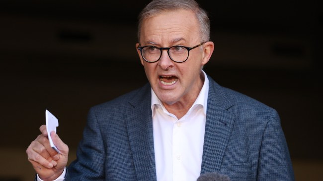 Labor Leader Anthony Albanese was in the middle of his press conference in his Sydney seat of Grayndler when he was interrupted. Picture: Liam Kidston