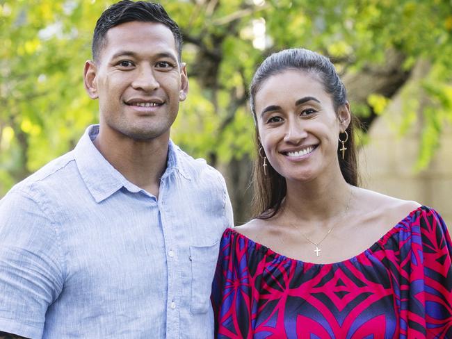 14/04/2019: Israel Folau with his wife Maria Folau at Kenthurst Uniting Church after a Sunday service. Hollie Adams/The Australian