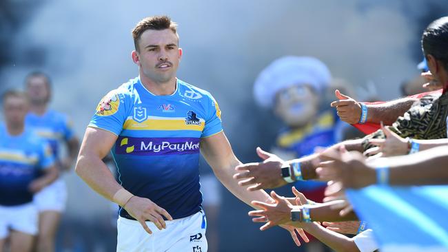 Chris Randall of the Titans runs out during the round three NRL match between the Gold Coast Titans and the Melbourne Storm at Cbus Super Stadium on March 18, 2023 in Gold Coast, Australia. (Photo by Jono Searle/Getty Images)