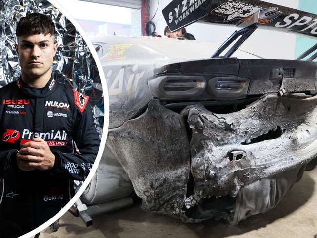 James Golding and his burnt-out car.