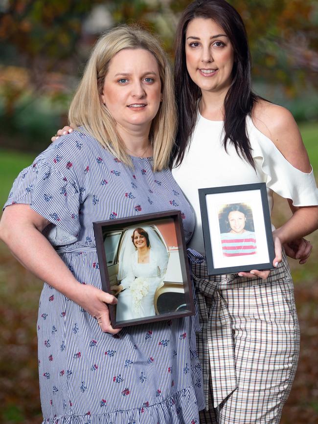 Motherless Daughters Australia charity founders Eloise Baker-Hughes and Danielle Snelling with pictures of their mums. Picture: Sarah Matray 