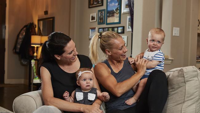 Tracy Gahan and Erin Phillips with children Brooklyn and Blake. Picture: Stewart Cohen