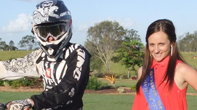 2012 Gympie Showgirl entrant Peta Dray and her brother Matt on the trail bike.