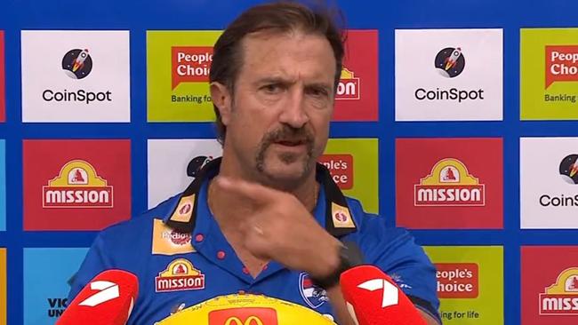 Luke Beveridge gave Morris a sensational spray in his post-match press conference. Picture: Twitter