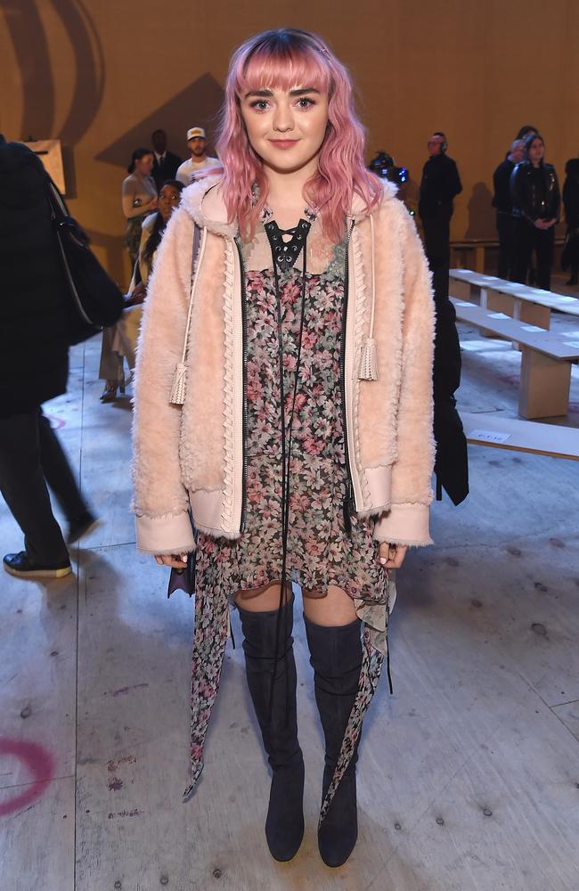 Pink lady! Game of Thrones star Maisie Williams dressed in Coach. Picture: AFP 