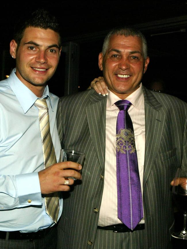 Mick Gatto with son Damien at the Port Melbourne engagement party.