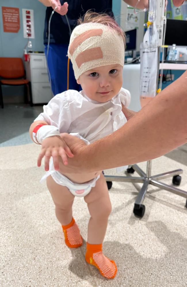 Darling Townsville toddler Flynn Pfoeffer is bravely battling back against all the odds after surgery for atypical teratoid rhabdoid tumour (ATRT), a rare and aggressive form of brain cancer that cruelly afflicts children aged under three years. Picture: Supplied