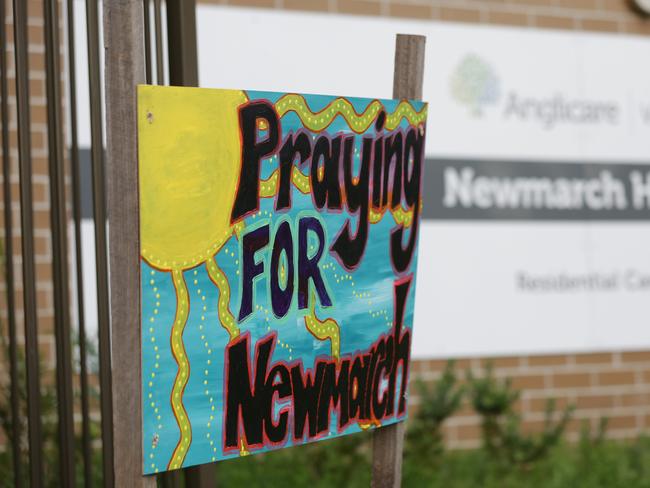 A sign left outside the Anglicare Newmarch House in Kingswood. Picture: Christian Gilles