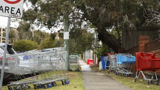 Shopping trolleys have long littered suburban streets. Picture: Justin Lloyd.