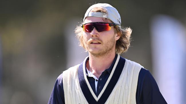 MELBOURNE, AUSTRALIA - OCTOBER 19: Will Pucovski of Victoria warms up during the Sheffield Shield match between Victoria and Western Australia at CitiPower Centre, on October 19, 2022, in Melbourne, Australia. (Photo by Morgan Hancock/Getty Images)