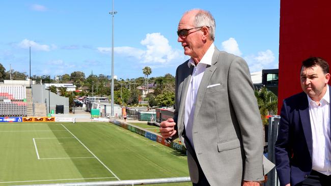 Dolphins NRL coach Wayne Bennett attended the funeral for Liam Hampson at Moreton Stadium Monday. Picture: David Clark