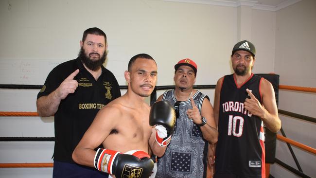 Pharrell Chapman with coach Jim Hawkins (left), dad Michael Chapman and uncle Perry Tapau. Photo/Tristan Evert