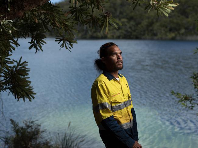 Indigenous ranger, Patrick Coolwell, at Blue Lake. Picture: David Kelly