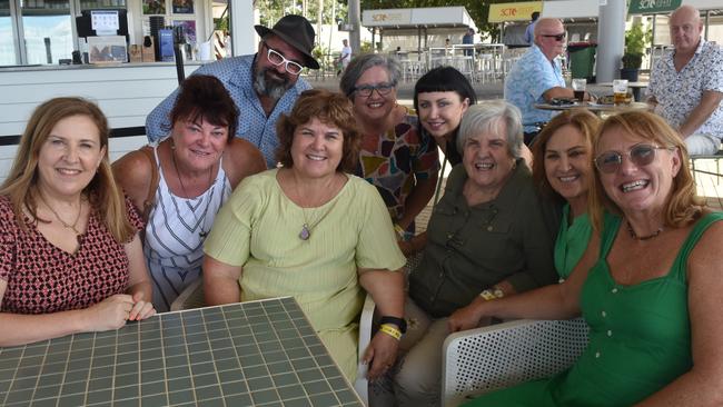 Susan McGill, Paula Franklin, Tracey Silcox, Margaret Clarke, Bobbie Jones, Sachi Neilsen, Deonne Ehlerth and Simone Hayden at the Sunshine Coast Races on April 7, 2024.