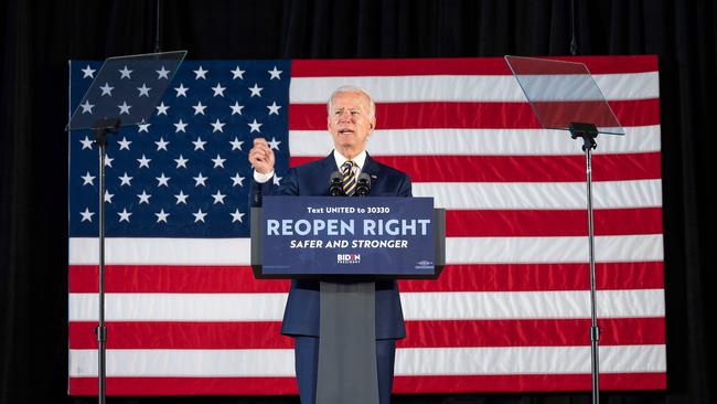 Democratic presidential candidate Joe Biden speaks about reopening the country during a speech in Darby, Pennsylvania, on June 17, 2020. (Photo by JIM WATSON / AFP)