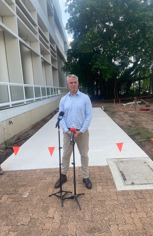 Minister Bowden announcing the Liberty Square upgrades.