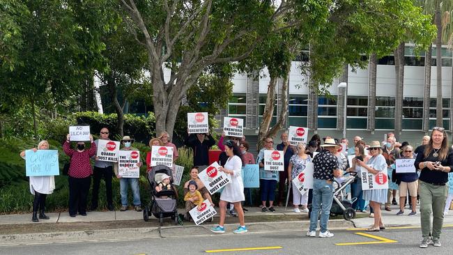 Protest on the Oxenford quarry outside the Gold Coast City Council chambers.