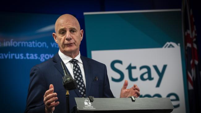 Premier Peter Gutwein speaks at the daily COVID-19 update on Wednesday. Picture: LUKE BOWDEN