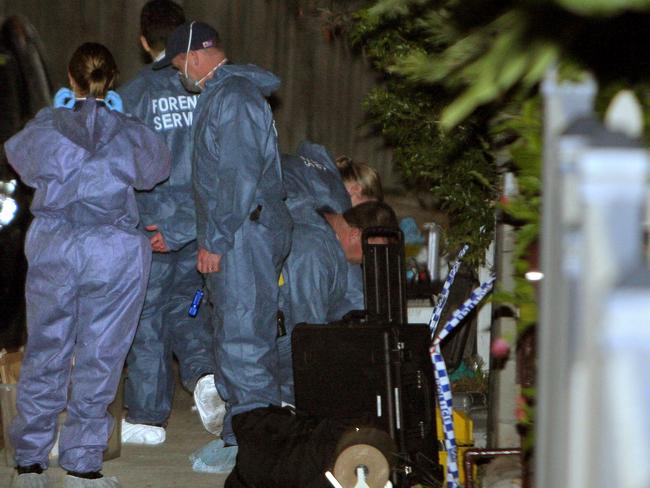 Police forensics team at the scene of the double murder on Goodsir St, Rozelle, in 2009.