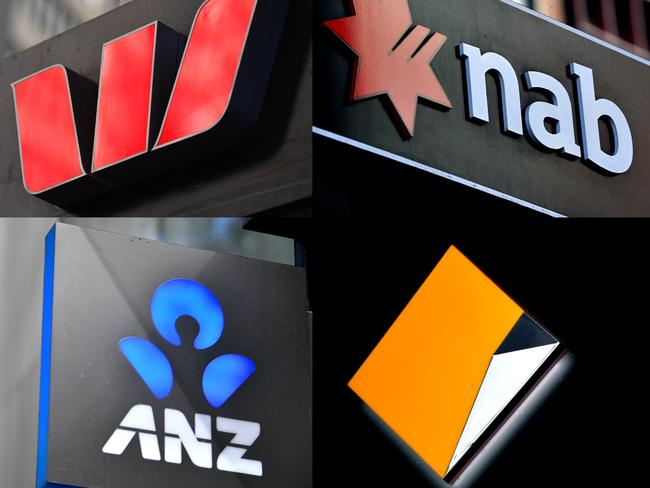 A composite image of signage of Australia's 'big four' banks ANZ, Westpac, the Commonwealth Bank (CBA) and the National Australia Bank (NAB) signage in Sydney, Saturday, May 5, 2018. (AAP Image/Joel Carrett) NO ARCHIVING