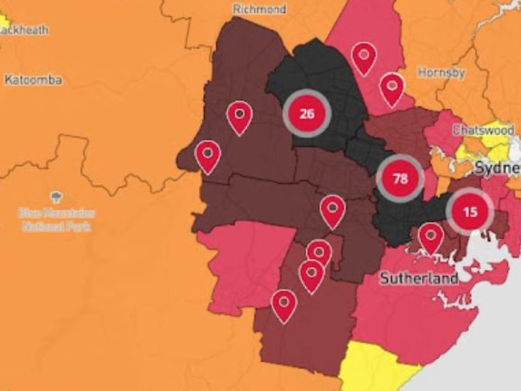 Suburbs of covid concern in Sydney. Picture: NSW Health