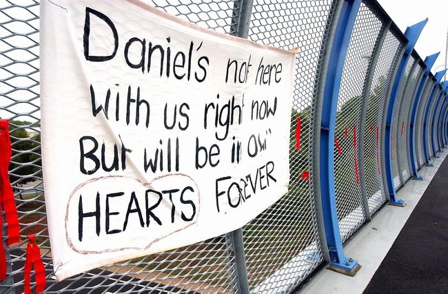 Daniel Morcombe sign on Keil Mountain Overpass at Woombye. FILE. Picture: Brett Wortman