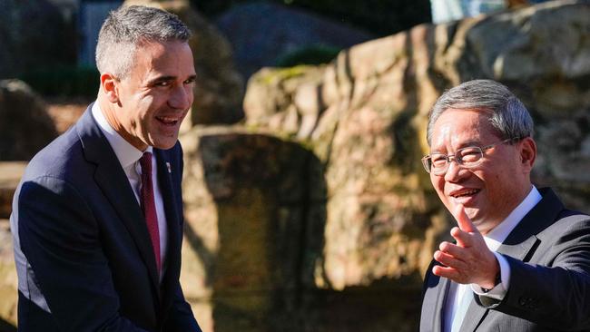 Premier Peter Malinauskas with China's Premier Li Qiang during his visit to the Adelaide Zoo on Sunday. Picture: Asanka Ratnayake / AFP