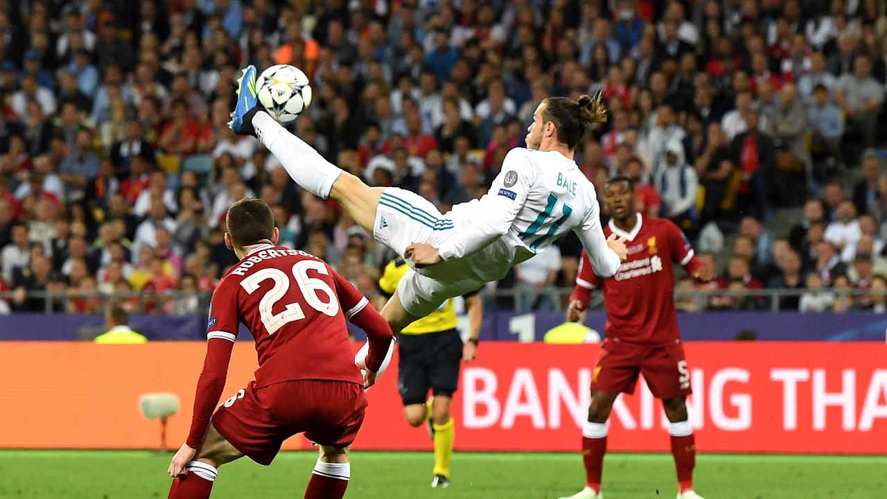 Gareth Bale of Real Madrid shoots and scores