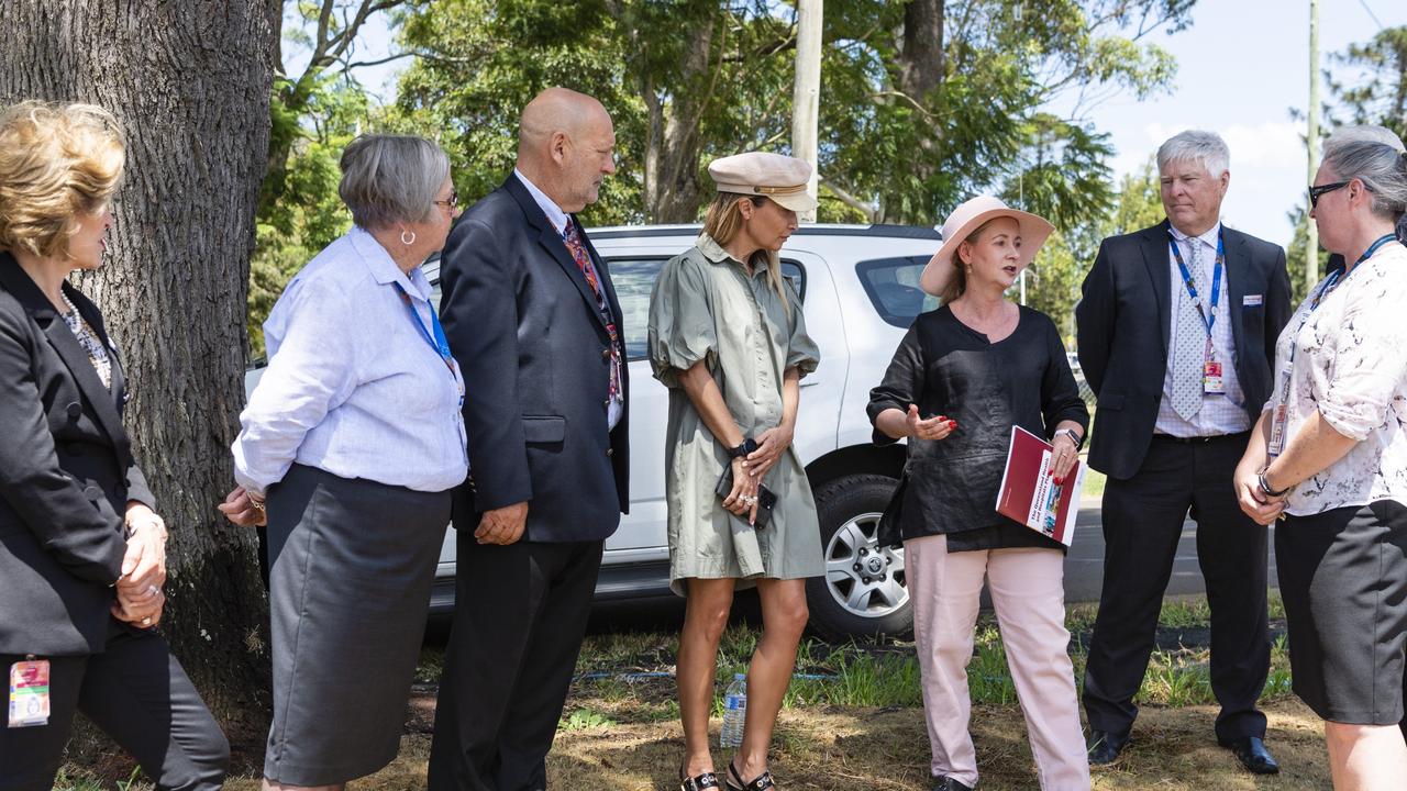 Queensland Health Minister Yvette D'Ath speaks to members of the Darling Downs Health Board near the site of the new Toowoomba Hospital at the Baillie Henderson campus, Tuesday, February 28, 2023. Picture: Kevin Farmer