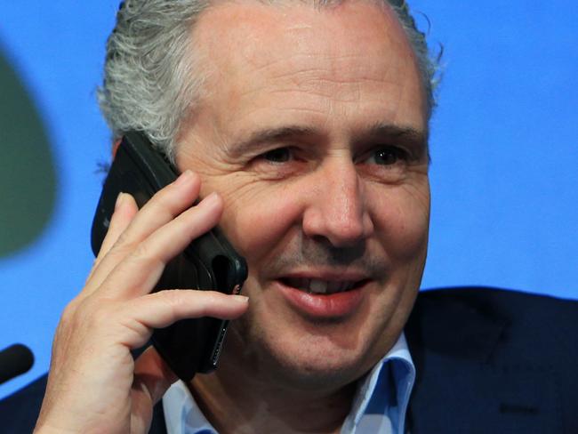 16/08/18 Telstra CEO Andy Penn takes a phone call ahead of the company's full year results at their HQ in Melbourne. Aaron Francis/The Australian