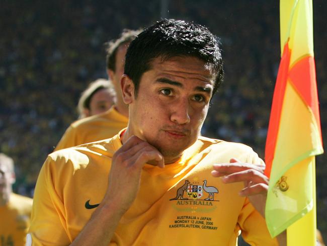 12/06/2006. Australian midfielder Tim Cahill celebrates his goal against Japan in their first round Group F World Cup soccer match at Kaiserslautern's Fritz-Walter Stadium, Germany. AFP PHOTO / TORSTEN BLACKWOOD