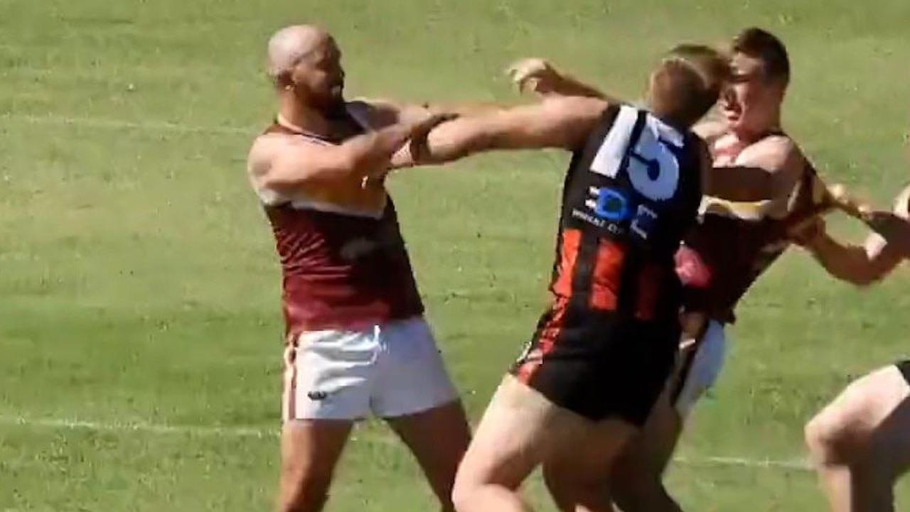 The king hit during Meningie v Jervois at the River Murray Football League. Picture: Kane Cornes/ Twitter