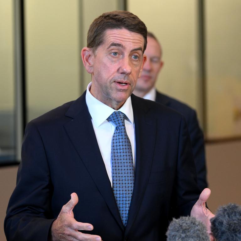 Queensland Treasurer Cameron Dick speaks during a press conference at the National Battery Testing Centre in Brisbane this morning. Picture: Dan Peled