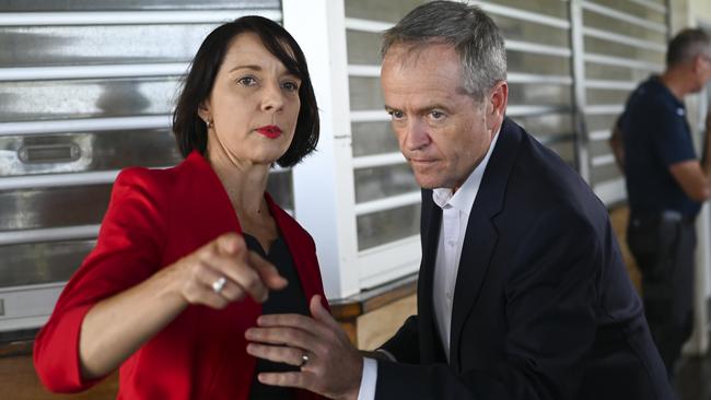 Australian Opposition Leader Bill Shorten and local Labor candidate for Dawson Belinda Hassan are seen during an announcement at Harrup Park Country Club in Mackay, Tuesday, April 23, 2019. (AAP Image/Lukas Coch) NO ARCHIVING