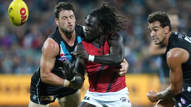 Anthony McDonald-Tipungwuti tried hard for the Bombers. Picture: AAP Image/Ben Macmahon