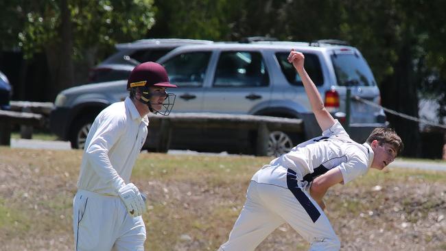 Round 1 of the GPS school cricket season. TSS v IGS at The Southport School. TSS Fielder N0 12 Ted Waterman IGS Batsman Pic Mike Batterham