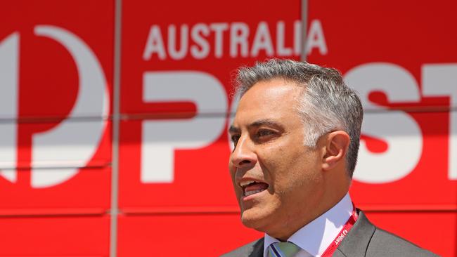 Australia Post is fighting Sendle’s trademark application for the slogan ‘post without the office’. Pictured is chief executive Ahmed Fahour. Picture: Stuart McEvoy