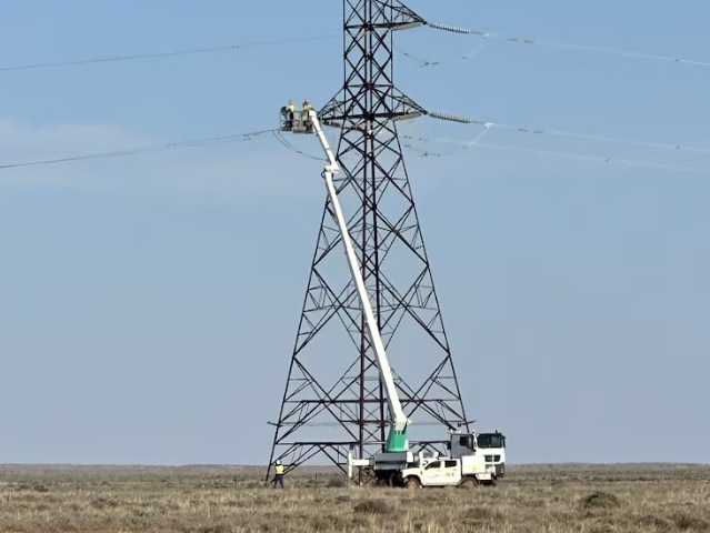 Workers are trying to restore power to Broken Hill after a violent storm has left the town without electricity for days. Picture: Supplied/Transgrid