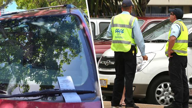 A parking ticket on a vehicle window and Gold Coast City Council parking officers on the beat.