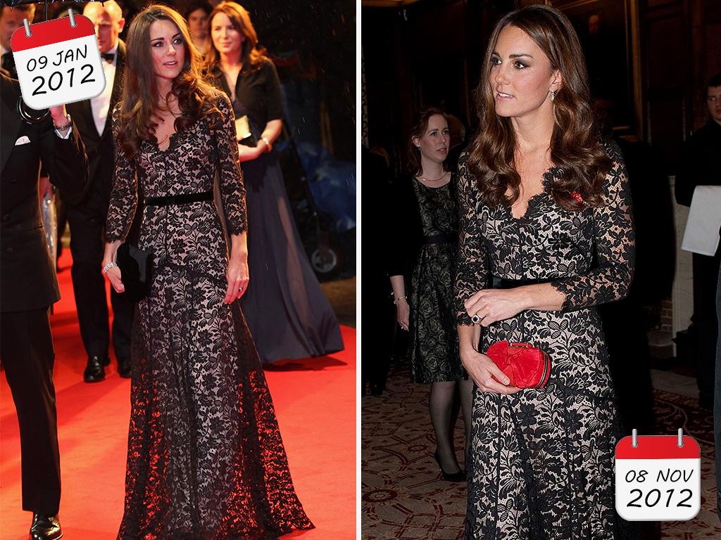 This ladylike lace Alice Temperley black gown was a red carpet winner at the UK premiere of War Horse at Odeon Leicester Square on January 8, 2012 and then again in aid of the University of St. Andrews 600th Anniversary Appeal. Picture: Getty